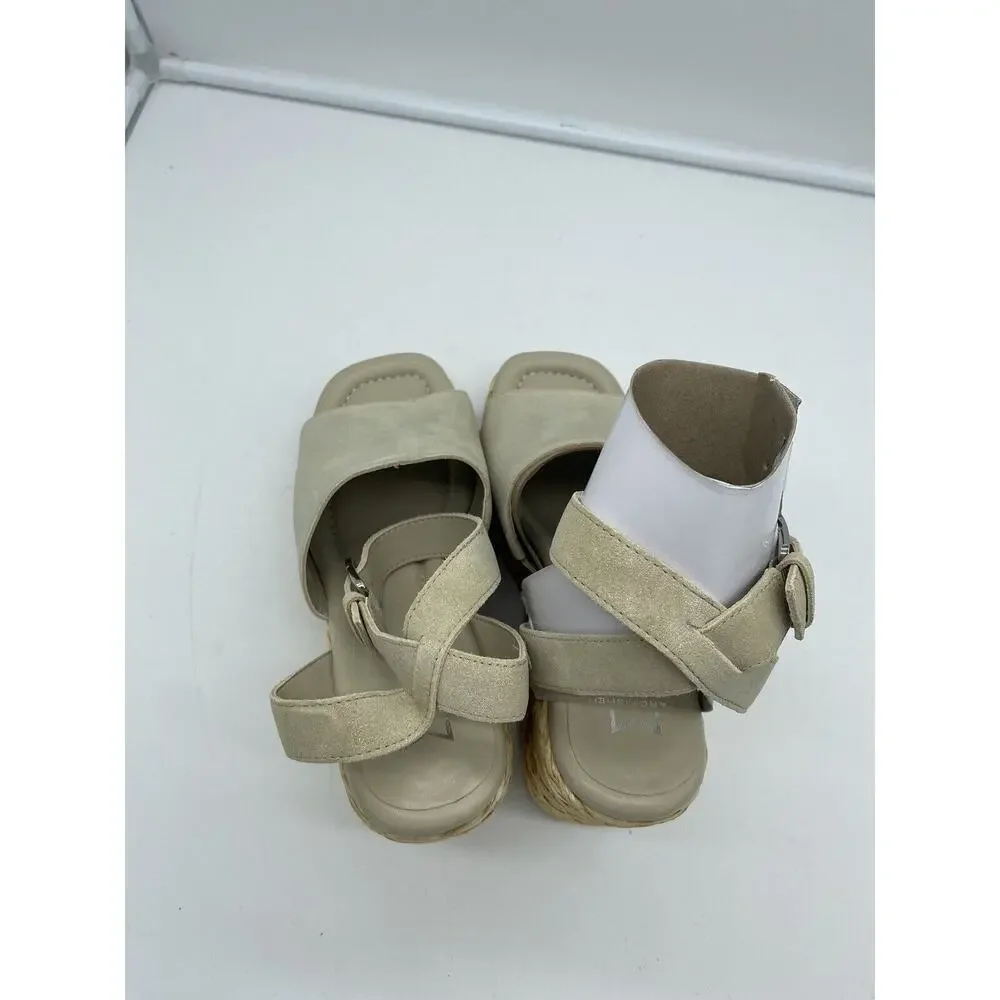 New Marc Fisher LTD Nelly Suede Espadrille Wedge Sandals Ankle Strap Natural 9M‎